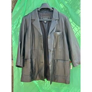 Dialogue Black Leather Blazer Jacket Women Large Genuine Leather